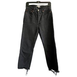 Re/Done Jeans 70's Stove Pipe Faded Black Raw Hem Size 28